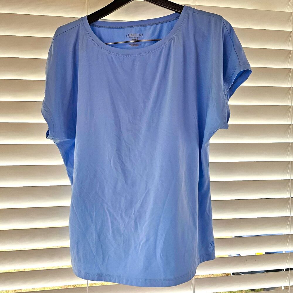 Lilly Pulitzer Luxletic Meryl Women's Blue Short Sleeve Lightweight Knit Tee XL